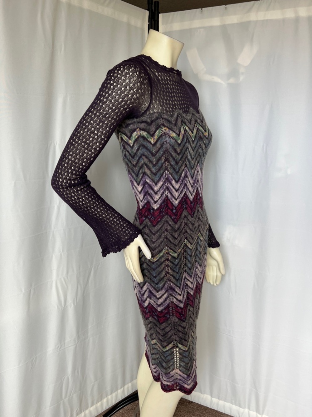 Free People Chevron Knit Midi Dress with Sheer bodice. - Picture 4 of 8